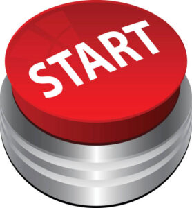Red push button with the word "START" on it.